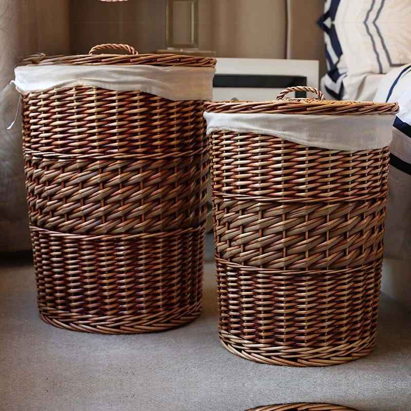 Panier Ă linge osier artisanal avec couvercle deux formats marron