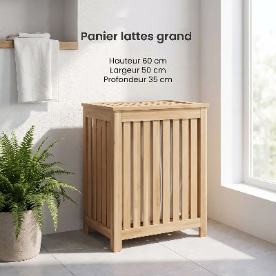 Panier à linge bois lattes grand dimensions