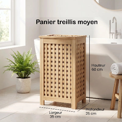 Panier à linge bois treillis moyen dimensions