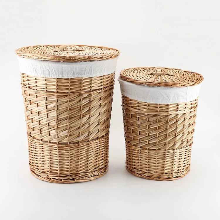 Panier à linge osier artisanal avec couvercle 2 tailles couleur naturelle